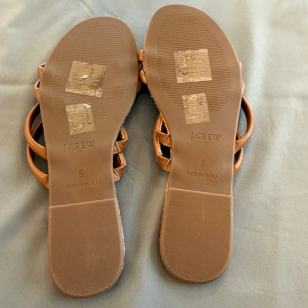J.‎ Crew Womens Tan Brown Multi Strap Padded Slide Sandals Flat Shoes Size 6